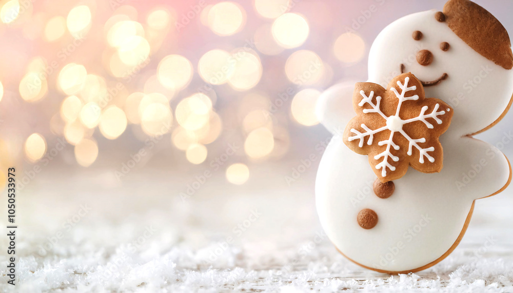 Festive Gingerbread Cookie in a Winter Wonderland Setting Festive Gingerbread Cookie in a Winter Wonderland Setting