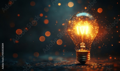 Illuminated Light Bulb Network in Dark Space Symbolizing Creativity and Innovation for Business Growth with Glowing Bokeh Effect, Generative AI