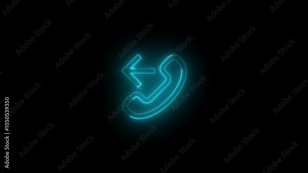Neon call forwarding mirrored icon glowing black background animation Neon call forwarding mirrored icon glowing black background animation
