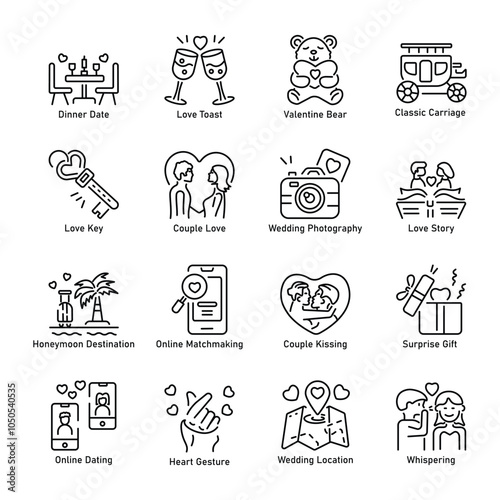 Bundle of Linear Style Wedding Icons 

