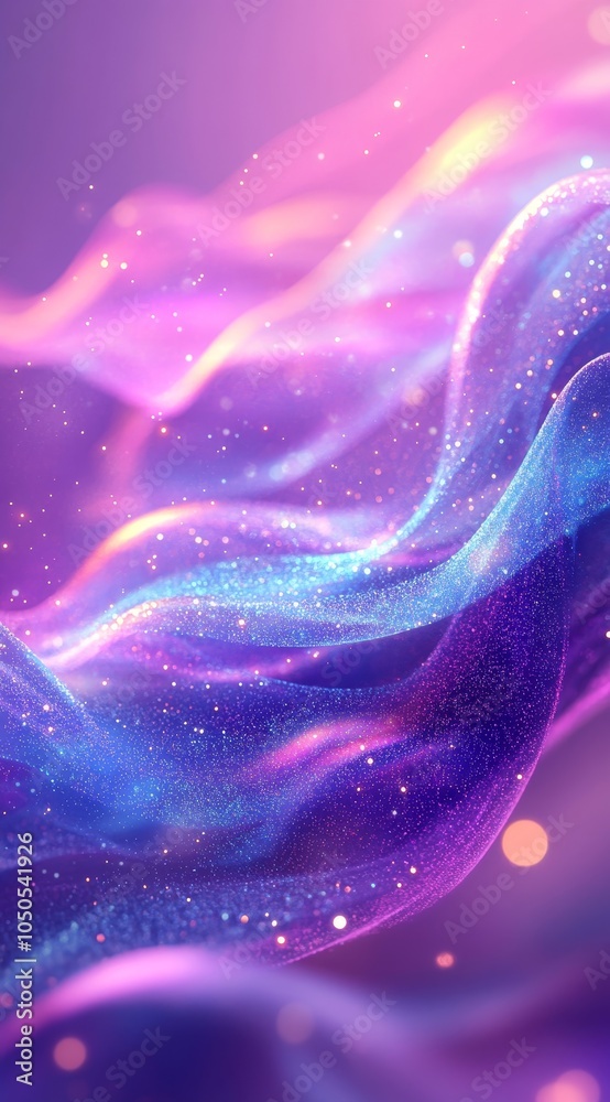 Obraz premium Vibrant Purple and Turquoise 3D Abstract Wave Background with Sparkling Details - Perfect for Digital Art, Modern Design, and Creative Projects, Generative AI