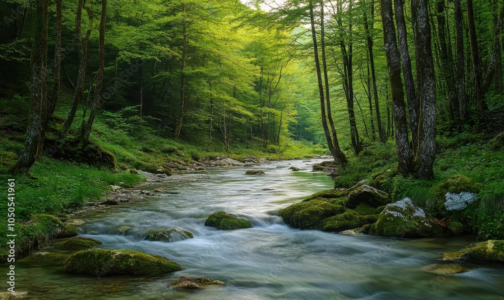 River meandering through green forest River meandering through green forest