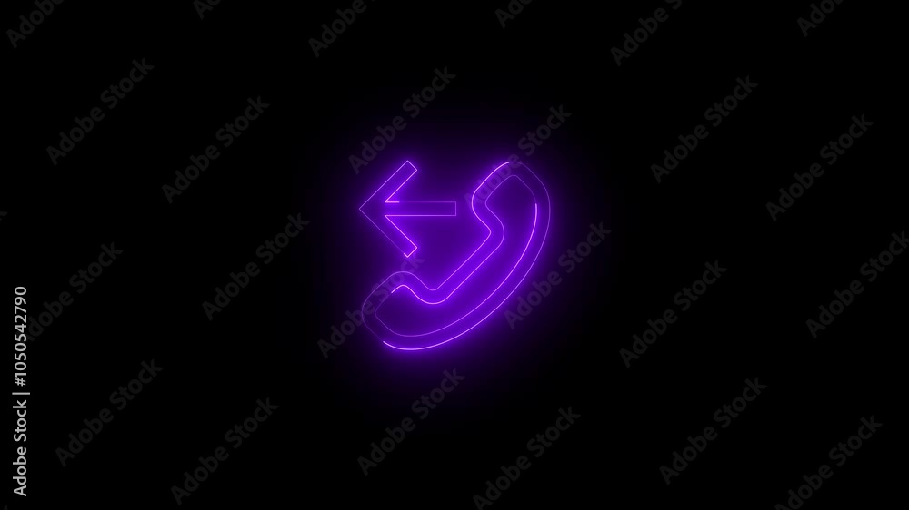 Neon call forwarding mirrored icon glowing black background animation Neon call forwarding mirrored icon glowing black background animation