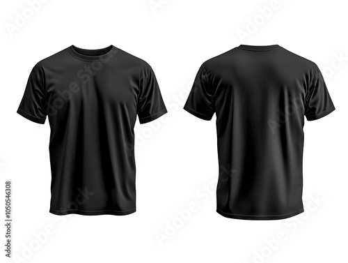 plain black t-shirt design, front and back view isolated on transparent background