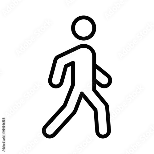 Simple line icon of a walking person, representing movement, pedestrian traffic, and fitness themes. Editable stroke.