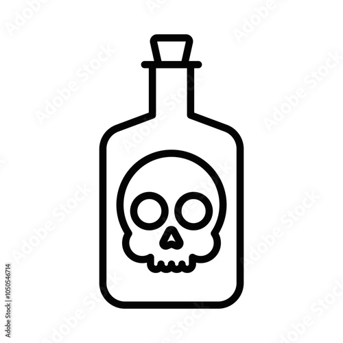 Vector icon of a bottle with a skull label, symbolizing poison, danger, or hazardous substances. Suitable for safety or warning themes. Editable stroke.