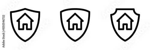 Vector icon of a shield with a house inside, symbolizing home security, protection, or safety. Ideal for real estate and insurance themes. Editable stroke.