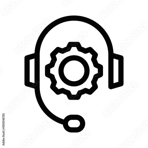 Vector icon of a headset with a gear symbol, representing customer support, service, or technical assistance. Ideal for customer care themes. Editable stroke.