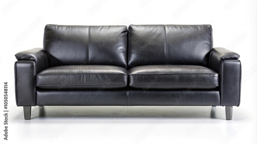 Fototapeta premium Modern black leather sofa on white background.