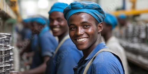 Joyful Factory Workers Taking Time to Pose for a Photo, Generative AI