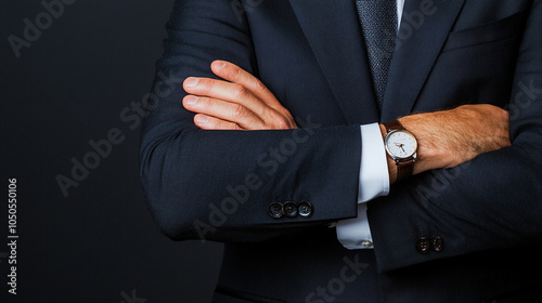  Businessman with crossed arms listening during a negotiation, strategy, defensive position in negotiation