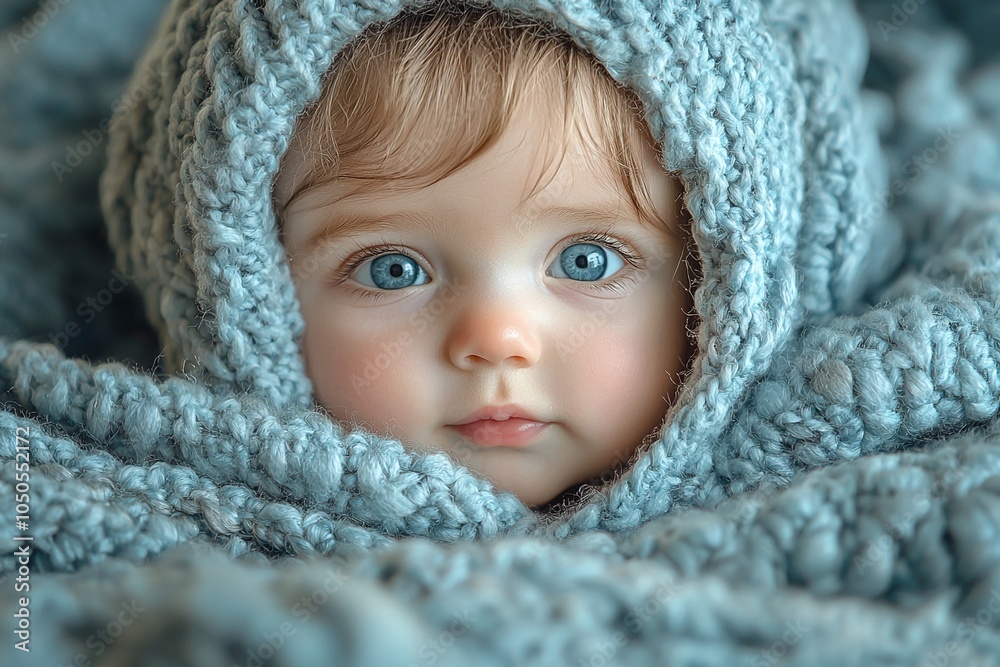 A happy baby peeking out from under a blanket, looking up with big, sparkling eyes, creating a moment of pure joy A happy baby peeking out from under a blanket, looking up with big, sparkling eyes, creating a moment of pure joy
