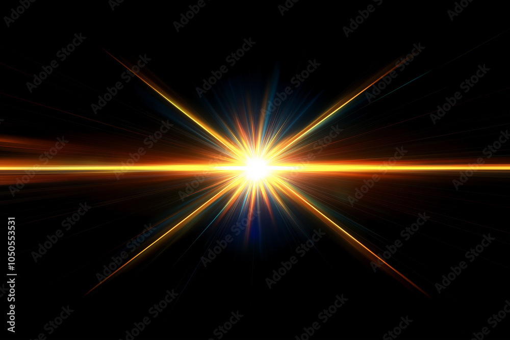 Obraz premium Gold lens flare effects, on a black background, for overlay or screen filter