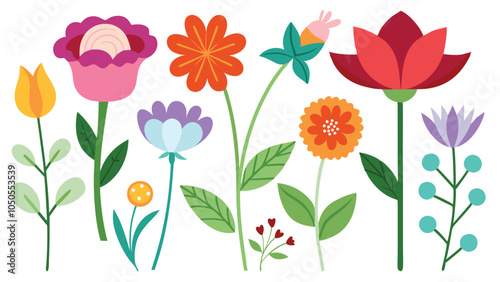 Simple vector illustration of flowers on transparent background.