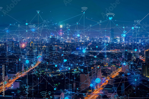 Wallpaper Mural Cityscape with Network Connections Torontodigital.ca