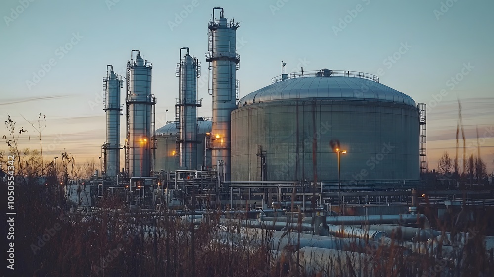 Large Tanks and Pipelines at Gas Processing Plant Large Tanks and Pipelines at Gas Processing Plant