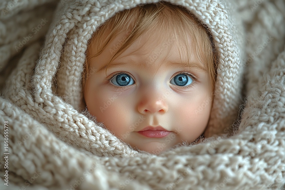 An adorable baby looking up from under a cozy blanket, with a soft, warm expression and wide, bright eyes An adorable baby looking up from under a cozy blanket, with a soft, warm expression and wide, bright eyes