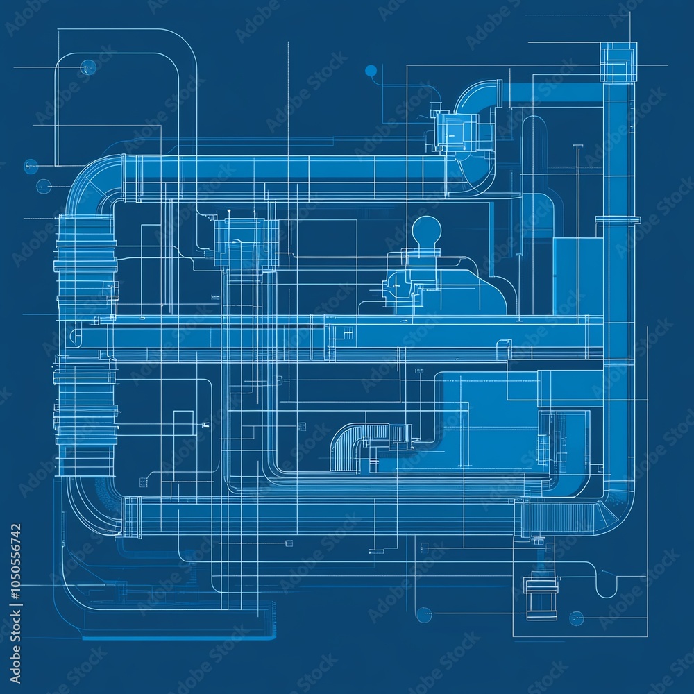 Fototapeta premium Air duct blueprint, building crosssection layout, flat design illustration