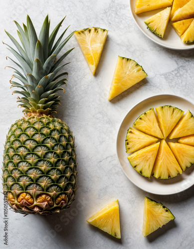 Pineapple and sliced pineappe on a clean background  photo