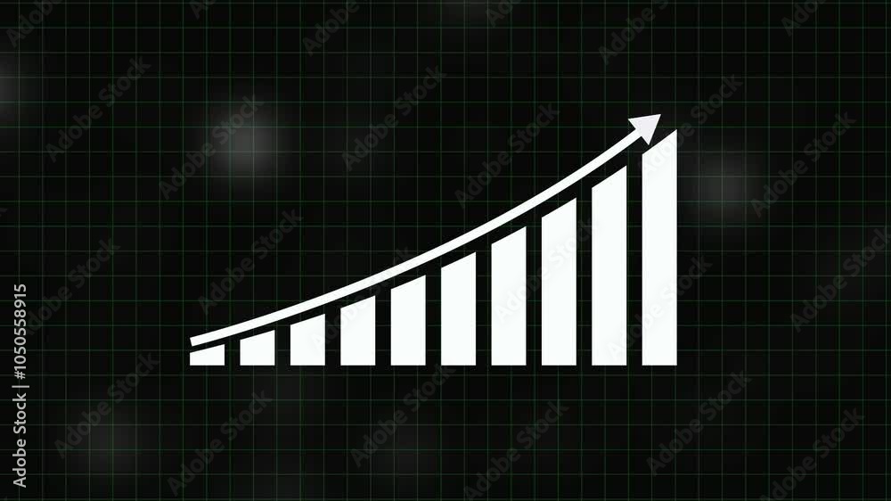 Animated business graph chart with upward trend on grid line background. white color business graph icon, business concept