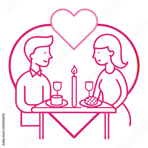 Valentine Candlelight Dinner Pink Outline.