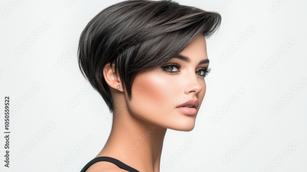Obraz premium Short, sleek hairstyle with a modern edge, AI