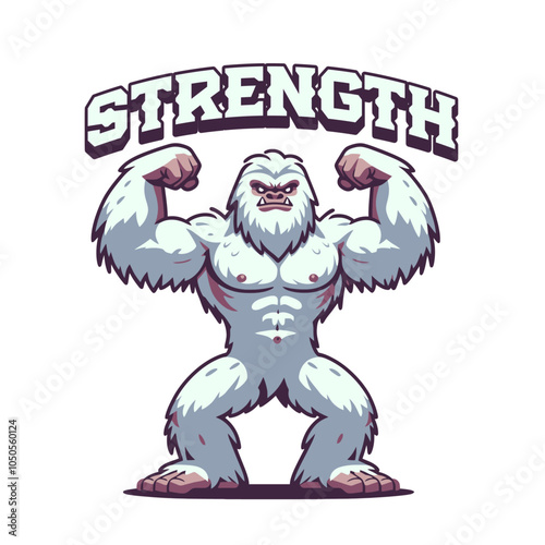Shredded  yeti bigfoot bodybuilder flexing muscles sports logo mascot	