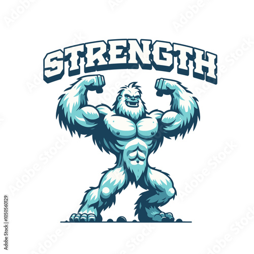 Shredded  yeti bigfoot bodybuilder flexing muscles sports logo mascot	