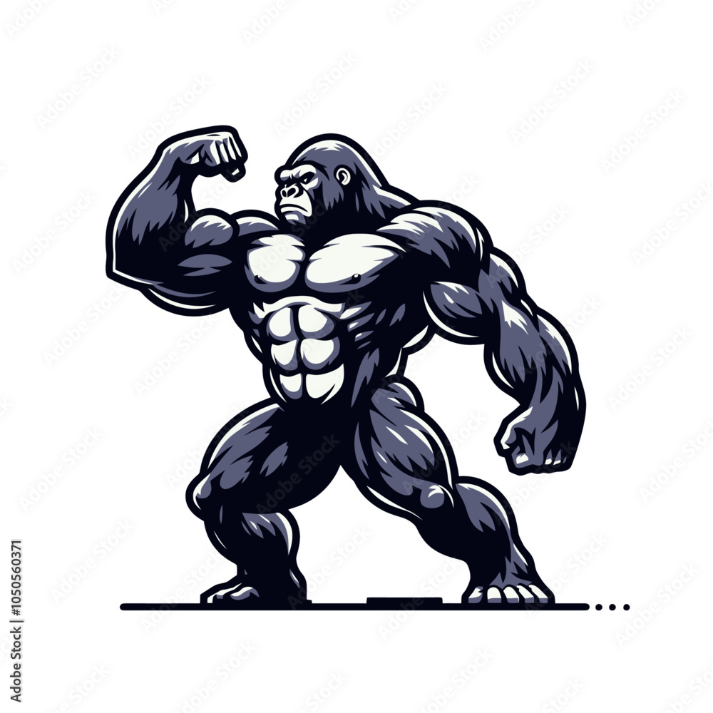 Fototapeta premium Shredded gorilla bodybuilder flexing muscles sports logo mascot 