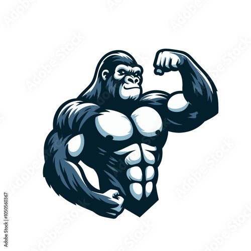 Shredded gorilla bodybuilder flexing muscles sports logo mascot	