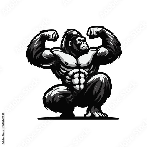 Shredded gorilla bodybuilder flexing muscles sports logo mascot	