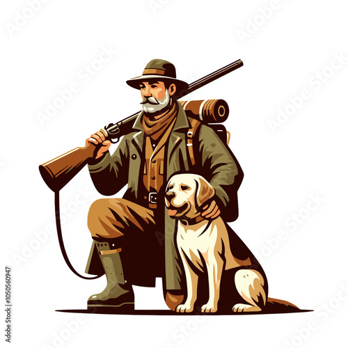 Dog hunting isolated  vector illustration	
