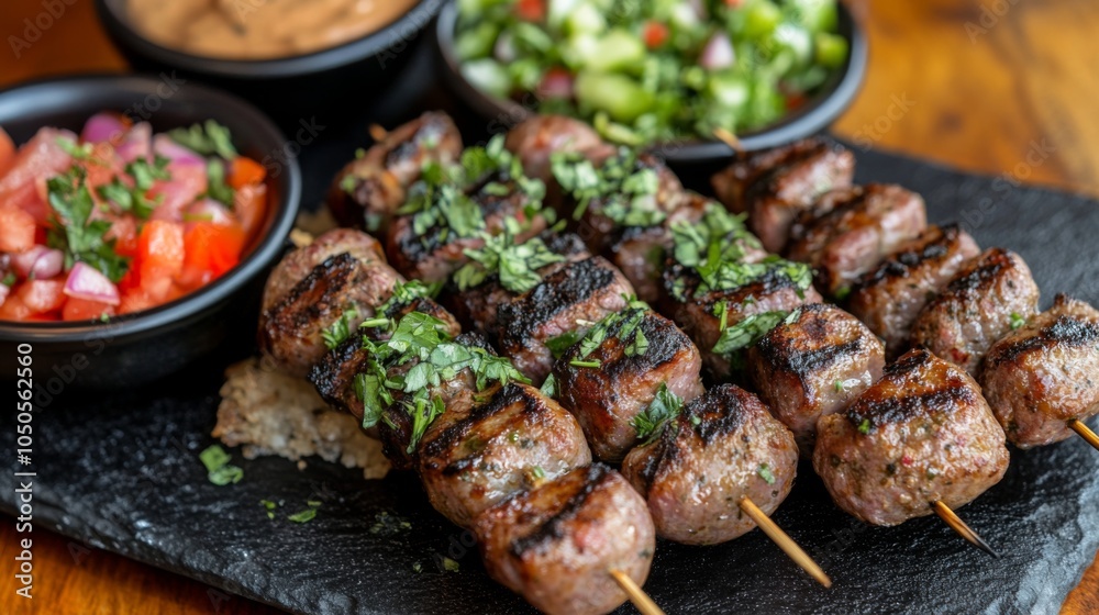 Grilled Skewers with Fresh Salad and Dipping Sauce