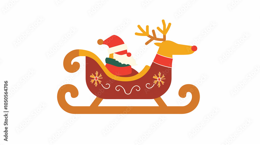 Naklejka premium Santa Claus Riding Reindeer Sleigh Christmas Holiday