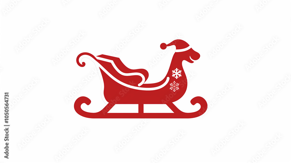 Red Christmas Sleigh With Snowflakes And Hat Red Christmas Sleigh With Snowflakes And Hat