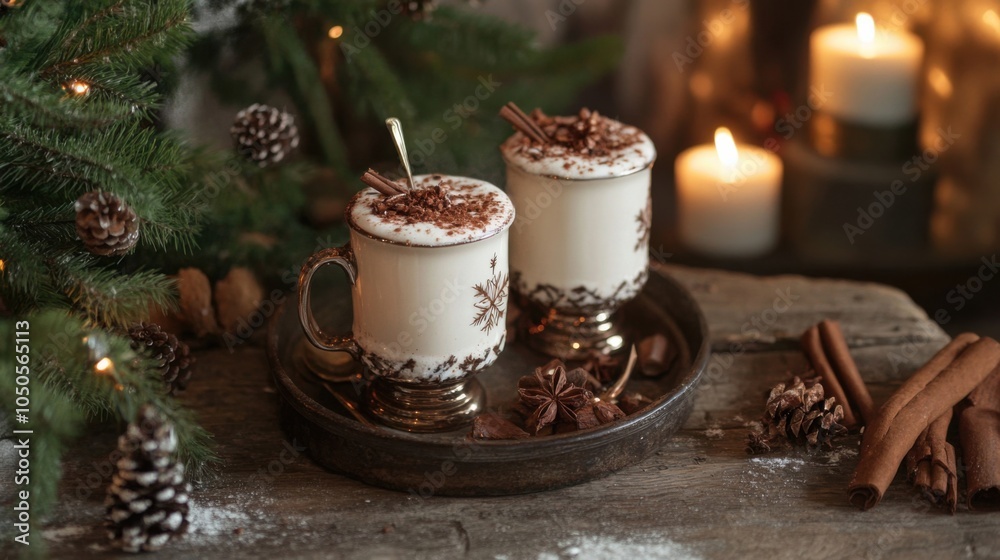 Holiday decor and hot cocoa festive atmosphere Holiday decor and hot cocoa festive atmosphere