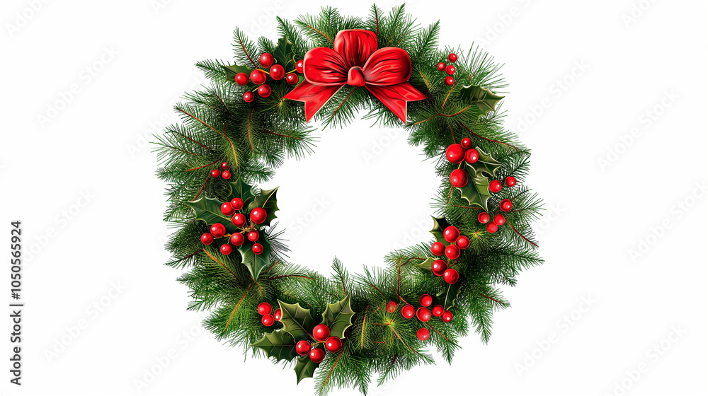 Christmas Wreath with Pine, Holly, and Berries Christmas Wreath with Pine, Holly, and Berries