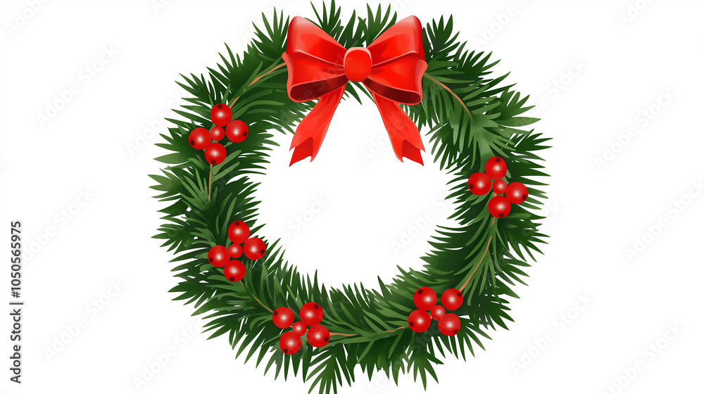 Christmas Wreath With Red Berries And Bow Christmas Wreath With Red Berries And Bow
