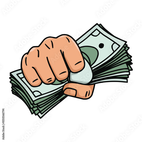 clenched fist gripping a stack of dollar bills, showing a strong hold on the money