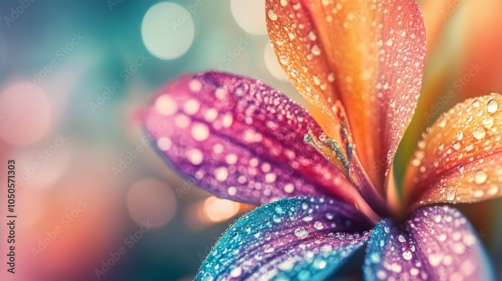 Colorful Flower with Water Droplets in Soft Focus Colorful Flower with Water Droplets in Soft Focus