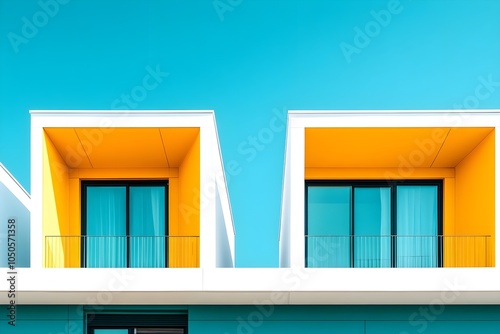 Modern apartment buildings on a sunny day with a blue sky. Facade of a modern apartment building