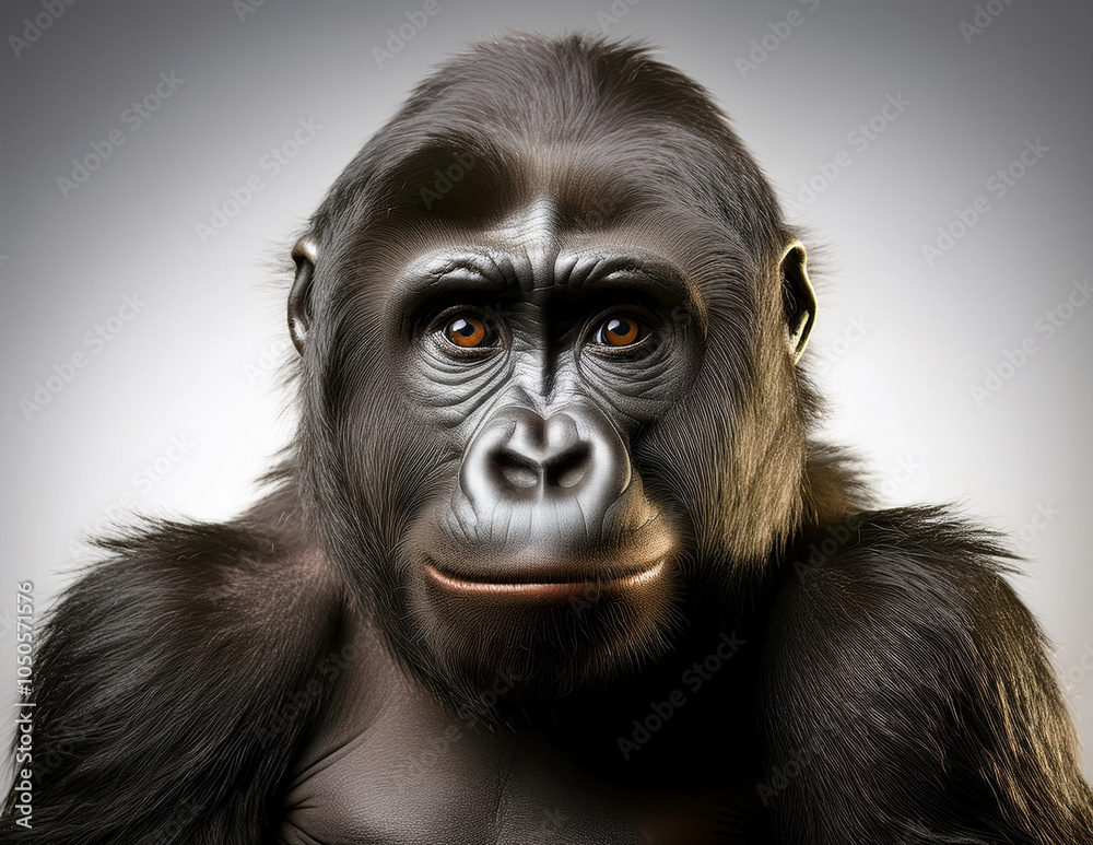 Portrait eines Gorilla vor grauem Hintergrund