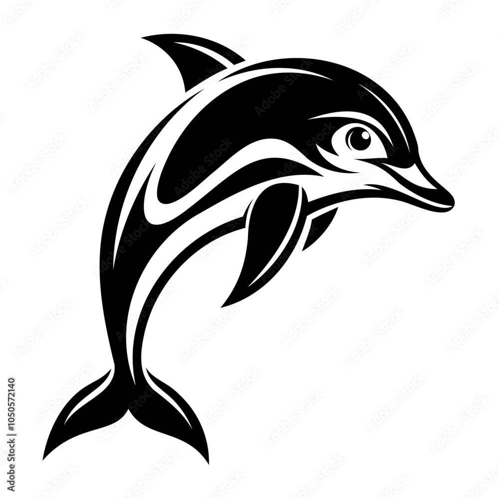 Fototapeta premium Dolphin vector illustration black silhouette with transparent background