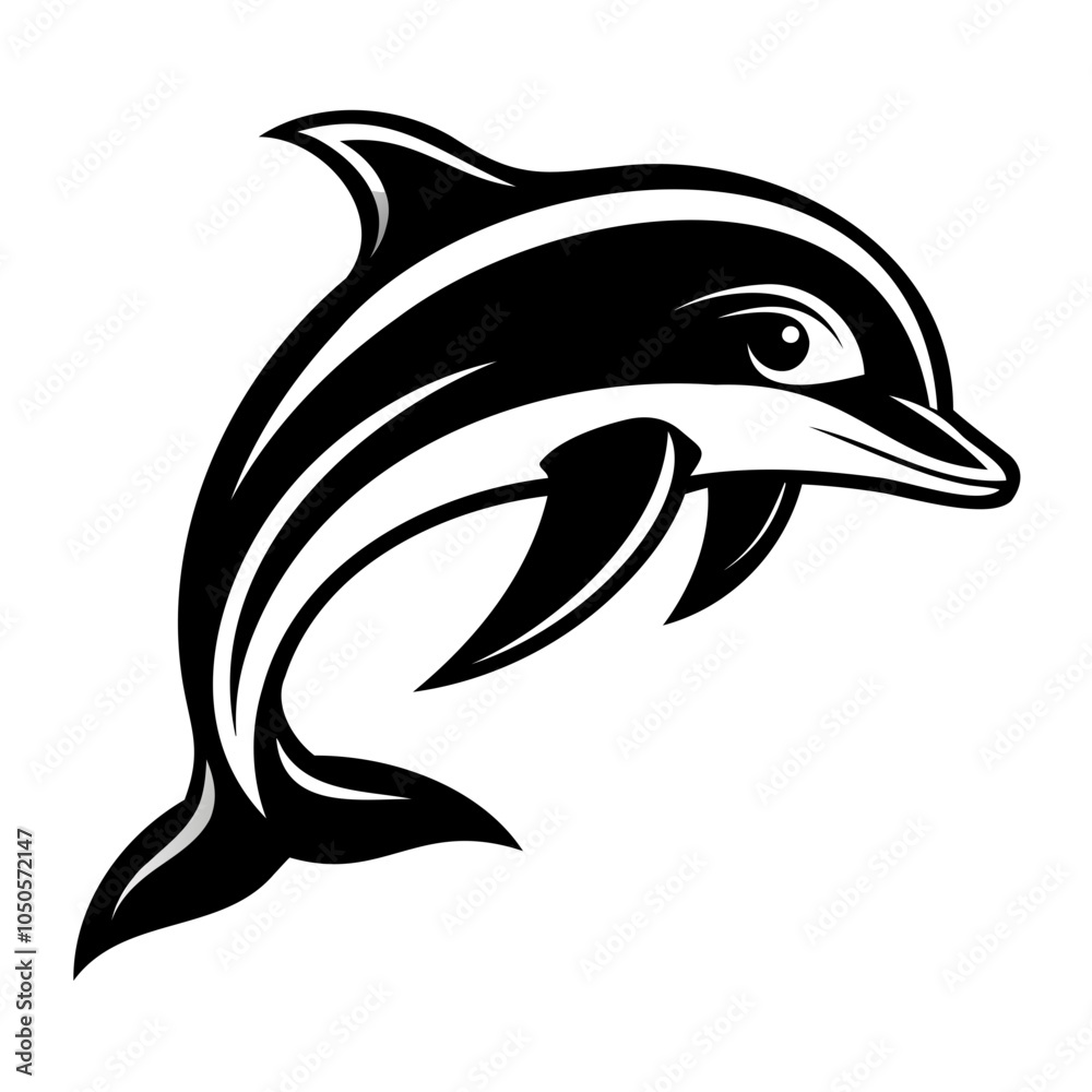 Fototapeta premium Dolphin vector illustration black silhouette with transparent background
