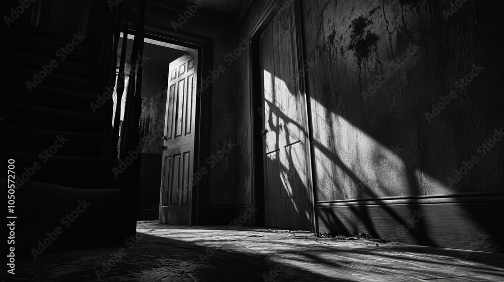 Shadows loom in the corners, creating an unsettling atmosphere that invites curiosity and fear simultaneously Shadows loom in the corners, creating an unsettling atmosphere that invites curiosity and fear simultaneously