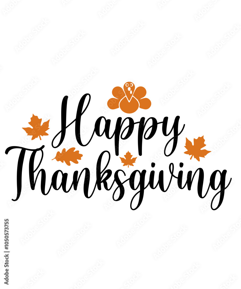 Fototapeta premium Happy Thanksgiving typography clip art design on plain white transparent isolated background for card, shirt, hoodie, sweatshirt, apparel, card, tag, mug, icon, poster or badge