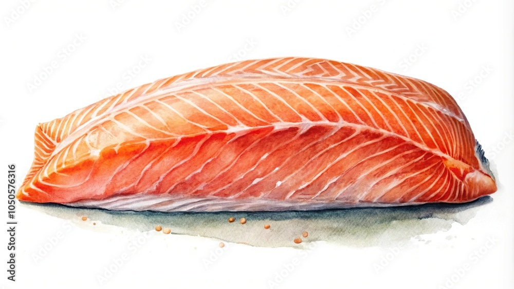 Watercolor painting of fresh salmon fillet on white background Watercolor painting of fresh salmon fillet on white background