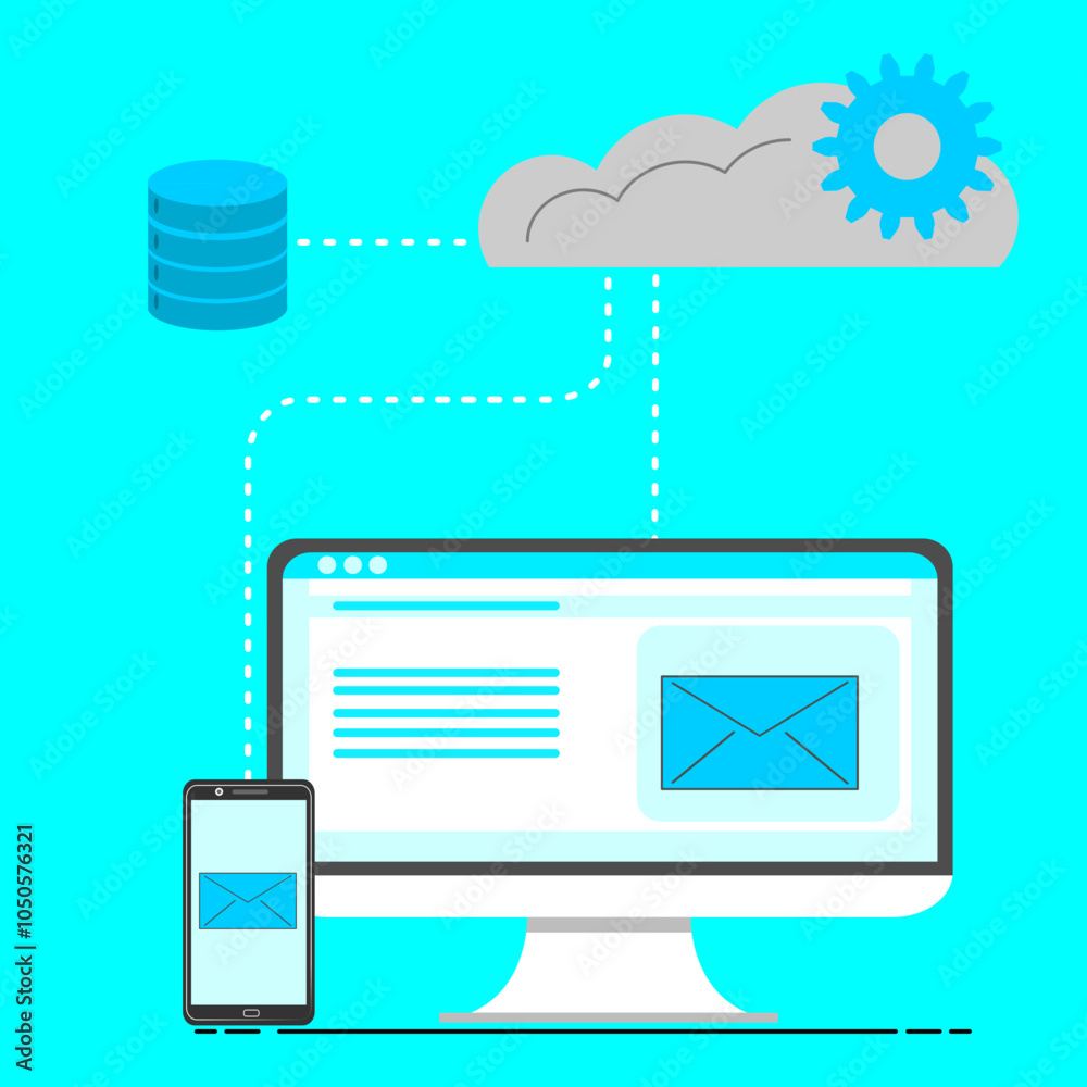 Flat vector illustration of backup, cloud storage of mobile phone and computer. with a blue background Flat vector illustration of backup, cloud storage of mobile phone and computer. with a blue background