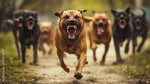 friends comes across a pack of aggressive dogs  photo