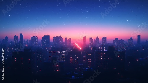 Stunning twilight cityscape a colorful urban horizon at dusk